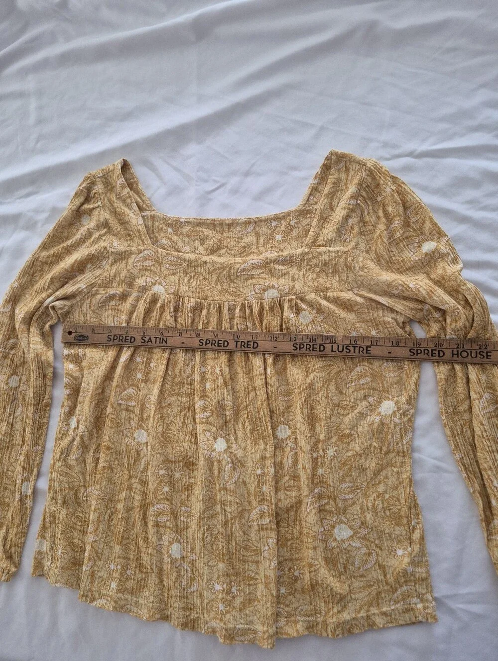 Lucky Brand Mustard Floral Smocked Square-Neck Blouse - Picture 4 of 9